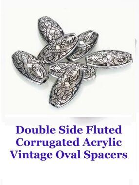 Double Side Fluted  Corrugated Acrylic  Vintage Oval Spacers  10 Beads